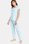 Rosaline Symmetry Knit Cotton Pyjama Set - Crystal Blue — thumbnail 2